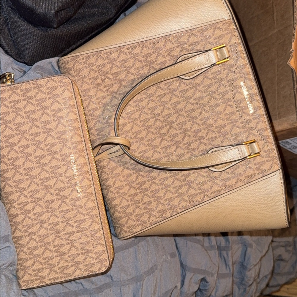 Michael Kors Tan Signature Tote Bag with Gold Accents